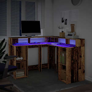 Psací stůl s LED světly old wood 130x130x91 cm kompozitní dřevo - obrázek 5