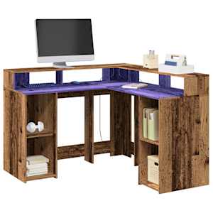Psací stůl s LED světly old wood 130x130x91 cm kompozitní dřevo - obrázek 1
