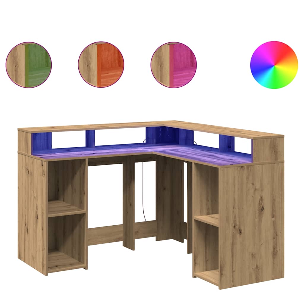 vidaXL Psací stůl s LED dub artisan 130 x 130 x 91 cm kompozitní dřevo
