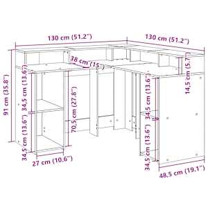 Psací stůl s LED dub artisan 130 x 130 x 91 cm kompozitní dřevo - obrázek 13