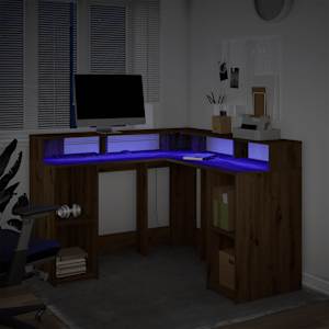 Psací stůl s LED dub artisan 130 x 130 x 91 cm kompozitní dřevo - obrázek 4