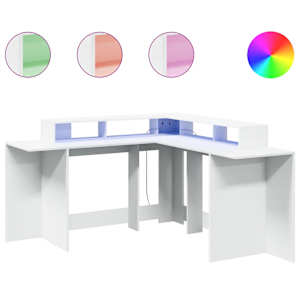 Psací stůl s LED světly bílý 152 x 152 x 91 cm kompozitní dřevo - obrázek 2