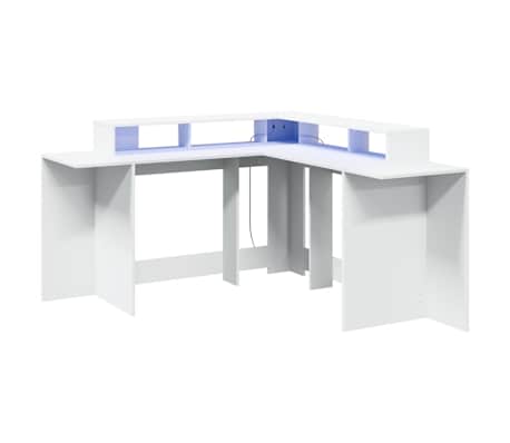 vidaXL Bureau avec lumi&egrave;res LED blanc 152x152x91 cm bois d'ing&eacute;nierie