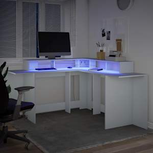 Psací stůl s LED světly bílý 152 x 152 x 91 cm kompozitní dřevo - obrázek 5