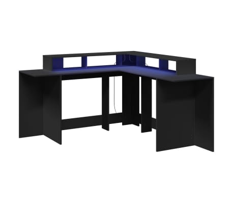 vidaXL rakstāmgalds, LED, 152x152x91 cm, inženierijas koks, melns