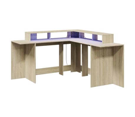 vidaXL Bureau met LED-verlichting 152x152x91 cm hout sonoma eikenkleur