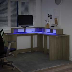 Psací stůl s LED dub sonoma 152 x 152 x 91 cm kompozitní dřevo - obrázek 5