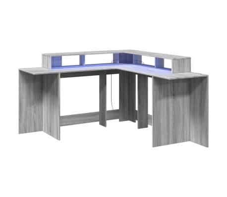 vidaXL Skrivebord med LED-lys grå sonoma 152x152x91 cm konstruert tre