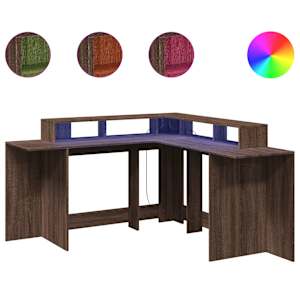 Psací stůl s LED hnědý dub 152 x 152 x 91 cm kompozitní dřevo - obrázek 2