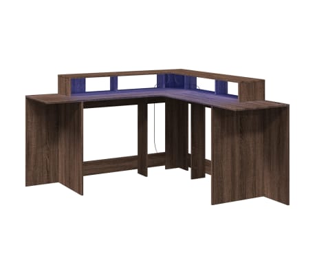 vidaXL LED-Schreibtisch Braun Eichen-Optik 152x152x91 Holzwerkstoff