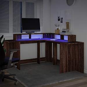Psací stůl s LED hnědý dub 152 x 152 x 91 cm kompozitní dřevo - obrázek 5