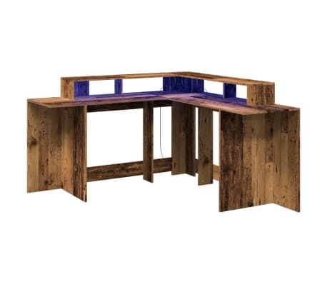 vidaXL Bureau avec lumi&egrave;res LED vieux bois bois d'ing&eacute;nierie