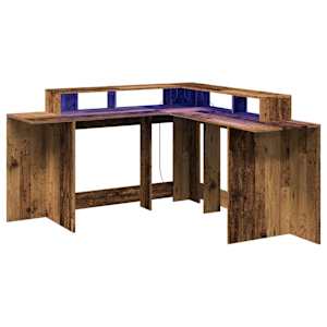 Psací stůl s LED světly old wood 152x152x91 cm kompozitní dřevo - obrázek 3