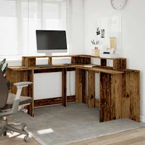 Psací stůl s LED světly old wood 152x152x91 cm kompozitní dřevo - obrázek 4