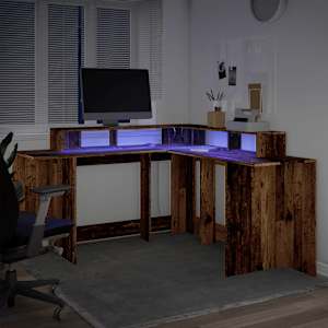 Psací stůl s LED světly old wood 152x152x91 cm kompozitní dřevo - obrázek 5