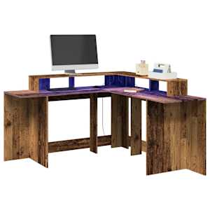 Psací stůl s LED světly old wood 152x152x91 cm kompozitní dřevo