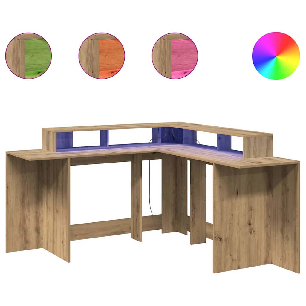 vidaXL Psací stůl s LED dub artisan 152 x 152 x 91 cm kompozitní dřevo