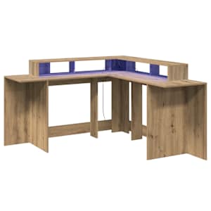 Psací stůl s LED dub artisan 152 x 152 x 91 cm kompozitní dřevo - obrázek 5