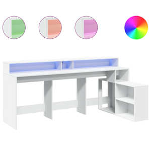 vidaXL kirjutuslaud LED-tuledega, valge, 200x104x91 cm, tehispuit