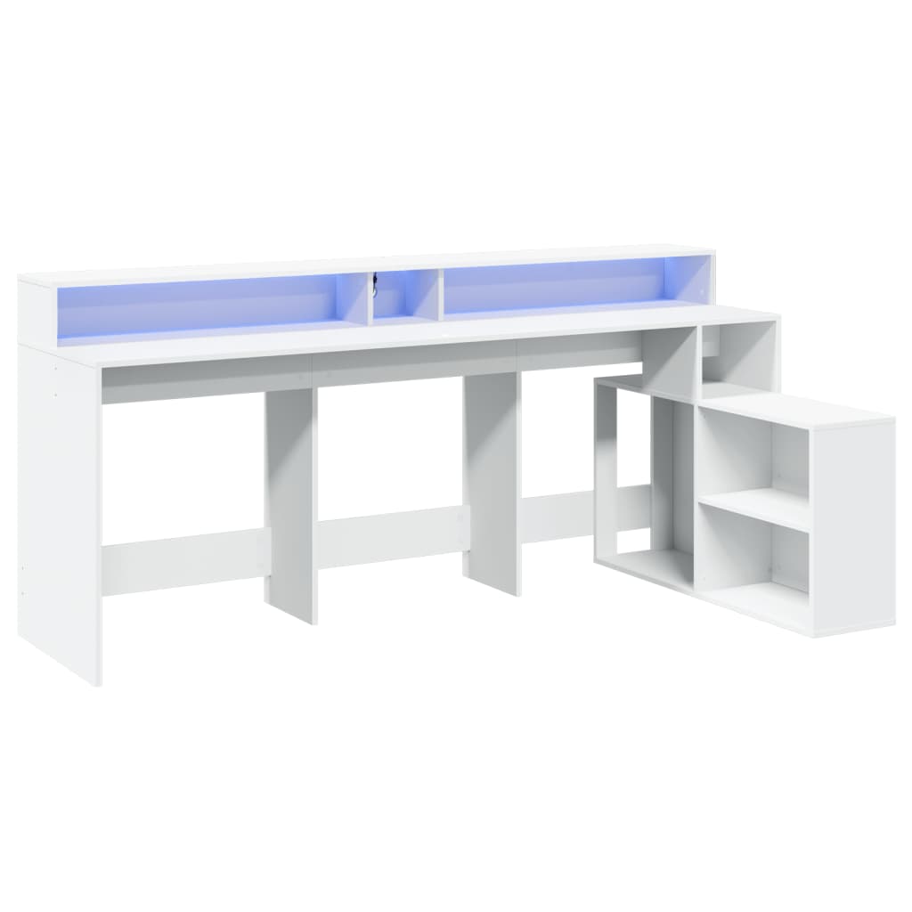 vidaXL Stôl s LED svetlami biely 200x104x91 cm kompozitné drevo