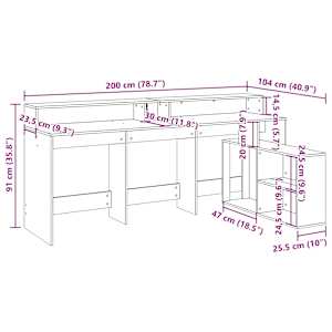 Psací stůl s LED světly bílý 200 x 104 x 91 cm kompozitní dřevo - obrázek 13