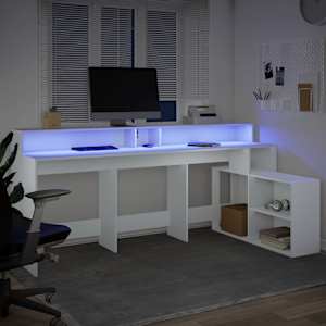 Psací stůl s LED světly bílý 200 x 104 x 91 cm kompozitní dřevo - obrázek 5