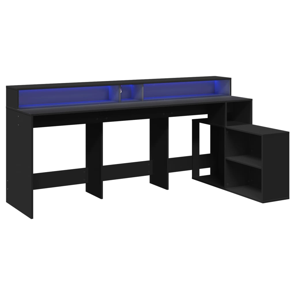 vidaXL Bureau met LED-verlichting 200x104x91 cm bewerkt hout zwart afbeelding