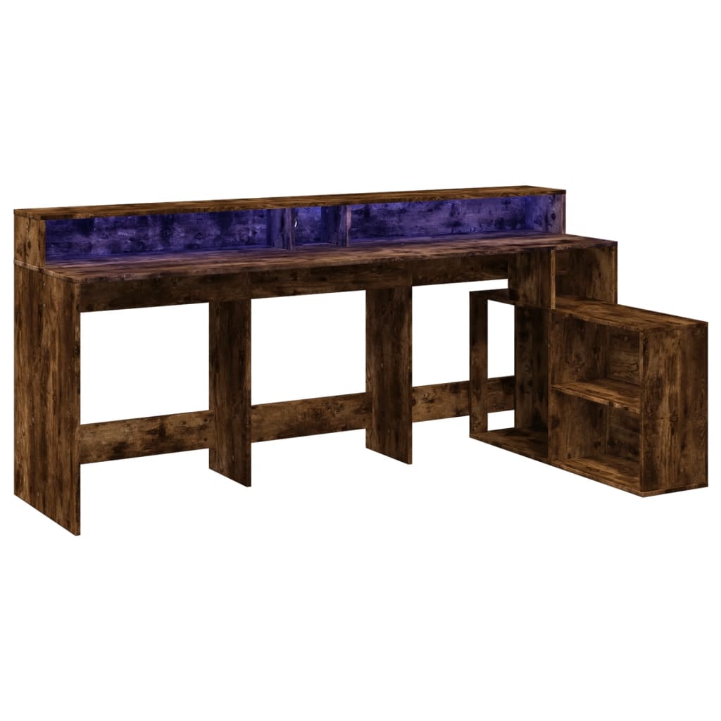 vidaXL Bureau met LED-verlichting 200x104x91 cm hout gerookt eiken