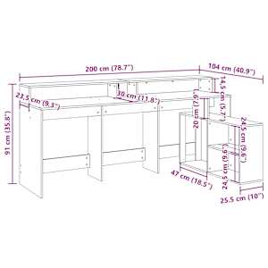 Psací stůl s LED kouřový dub 200 x 104 x 91 cm kompozitní dřevo - obrázek 13