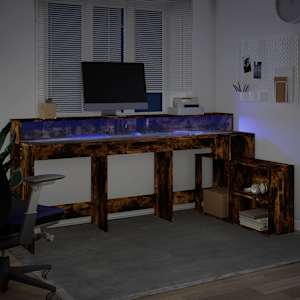 Psací stůl s LED kouřový dub 200 x 104 x 91 cm kompozitní dřevo - obrázek 5