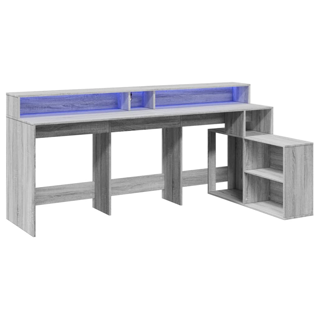 vidaXL Bureau met LED-verlichting 200x104x91 cm hout grijs sonoma afbeelding