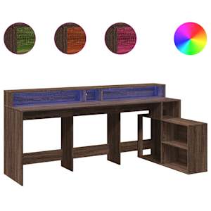 Psací stůl s LED hnědý dub 200 x 104 x 91 cm kompozitní dřevo - obrázek 2