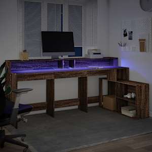 Psací stůl s LED hnědý dub 200 x 104 x 91 cm kompozitní dřevo - obrázek 5