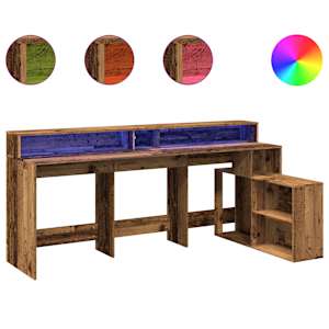 vidaXL kirjutuslaud LED-tuledega, vana puit, 200x104x91 cm, tehispuit