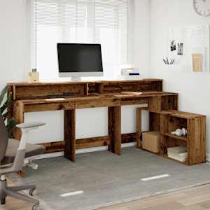 Psací stůl s LED světly old wood 200x104x91 cm kompozitní dřevo - obrázek 4