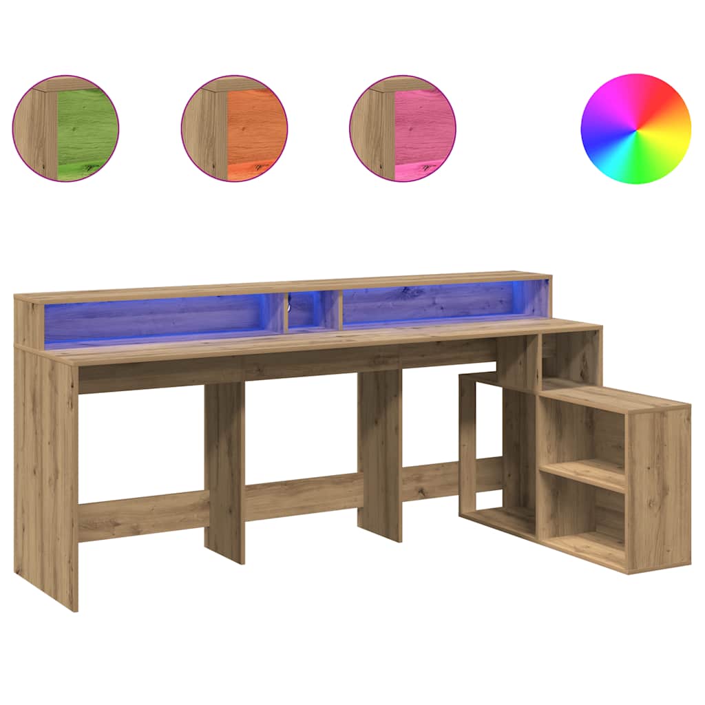 vidaXL Psací stůl s LED dub artisan 200 x 104 x 91 cm kompozitní dřevo