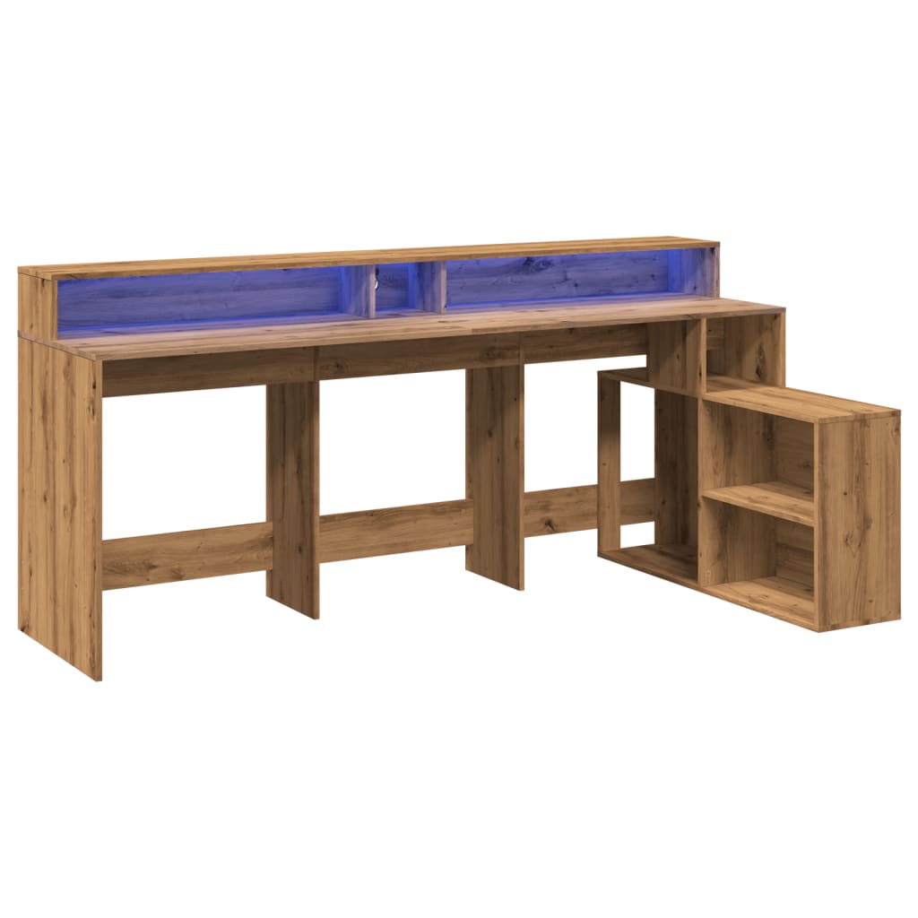 vidaXL Bureau met LED-verlichting 200x104x91 cm hout artisanaal eiken