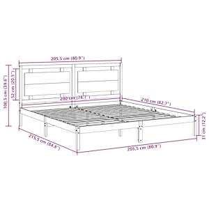 Prodloužený rám postele bez matrace 200 x 210 cm masivní dřevo - obrázek 9