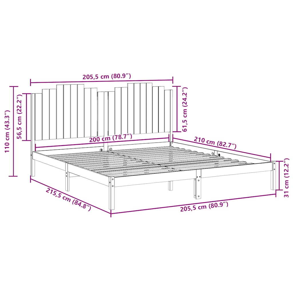 Bedframe extra lang zonder matras massief hout 200x210 cm image 9