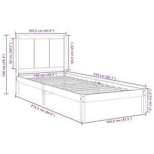 Prodloužený rám postele bez matrace 100 x 210 cm masivní dřevo - obrázek 9