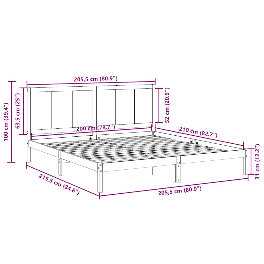 Bedframe extra lang zonder matras massief hout 200x210 cm image 9