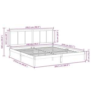 Prodloužený rám postele bez matrace 200 x 210 cm masivní dřevo - obrázek 9
