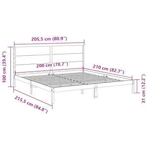 Prodloužený rám postele bez matrace 200 x 210 cm masivní dřevo - obrázek 9