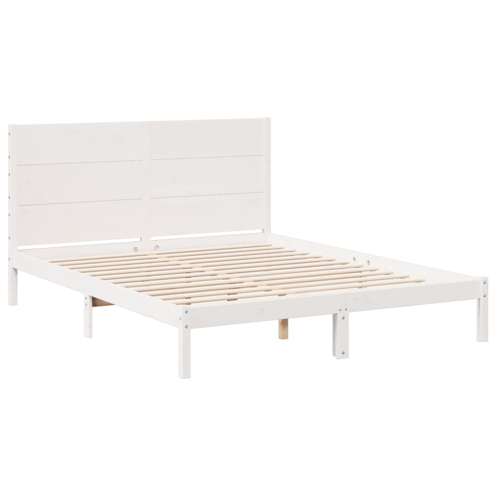 vidaXL Bedframe extra lang zonder matras massief hout wit 140x220 cm afbeelding