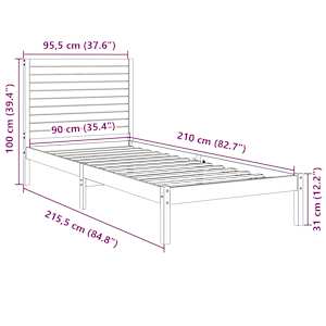 Prodloužený rám postele bez matrace bílý 90 x 210 cm masiv - obrázek 9
