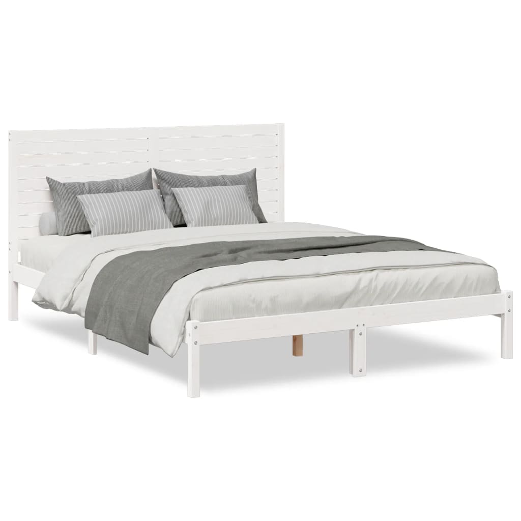 vidaXL Bedframe extra lang zonder matras massief hout wit 140x210 cm, foto 3