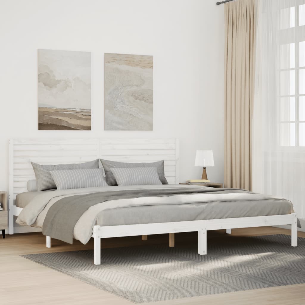 Ekstra lang sengeramme i massivt fyrretræ 200 x 210 cm - hvid, med hovedgærde