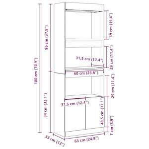 Skříň highboard hnědý dub 63 x 33 x 180 cm kompozitní dřevo - obrázek 12