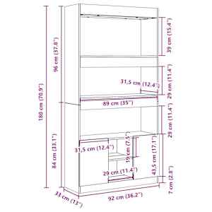 Skříň highboard hnědý dub 92 x 33 x 180 cm kompozitní dřevo - obrázek 12