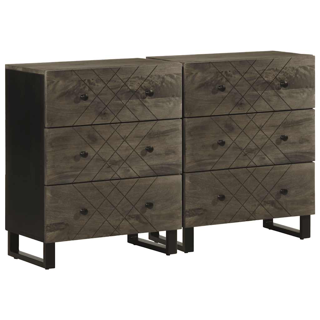 Sideboards 2 Stk. Schwarz 60x33x75 cm Massivholz Mango